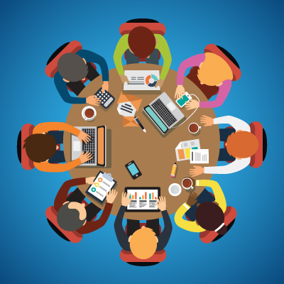 illustration of an arial view of a team meeting