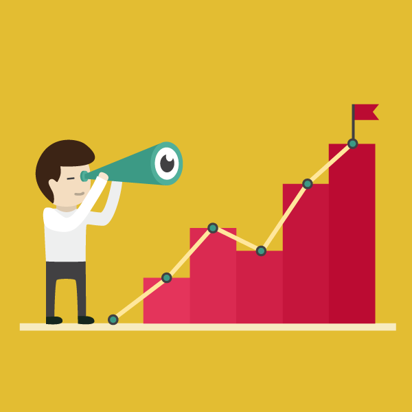 illustration of a man with a telescope looking at a chart