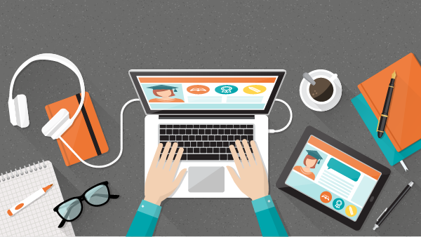 illustrated student checking their online academic profile