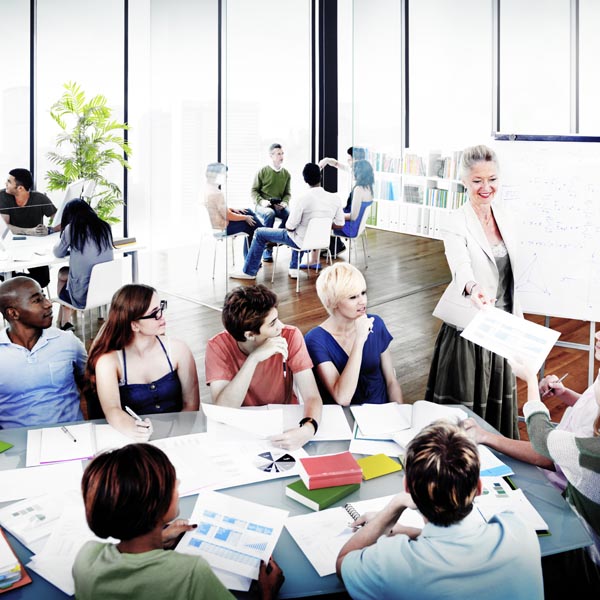 work teams situated across different desks