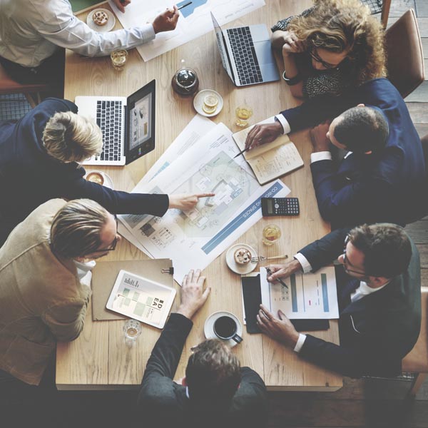 Arial view of Team members in a meeting