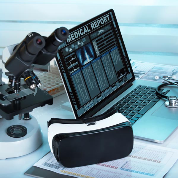 computer and VR headset