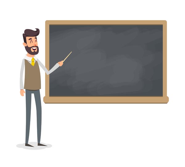 illustrated man standing in front of blackboard
