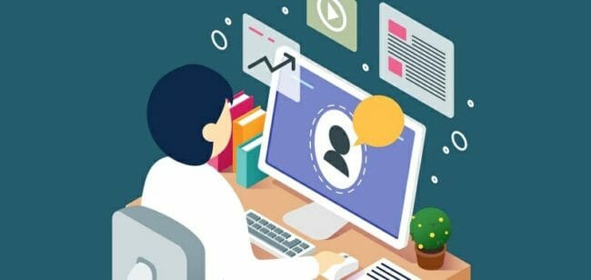 Cartoon doctor staring at computer