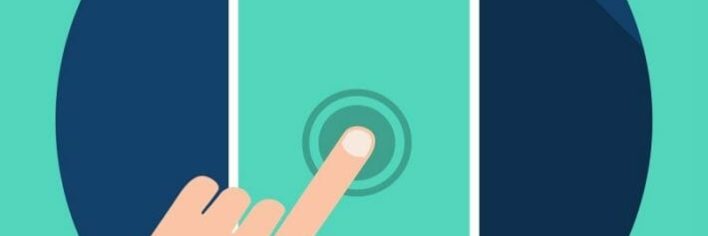 Illustrated hand touching a smartphone