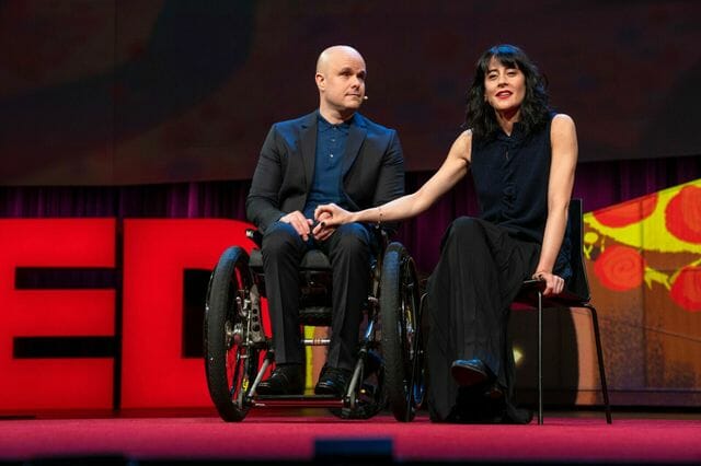 Matt Pollock and Simone George on TEDTalk stage