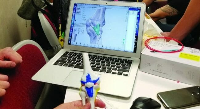 3D model of a skeleton displayed on a laptop