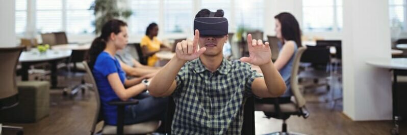 Man using virtual reality headset