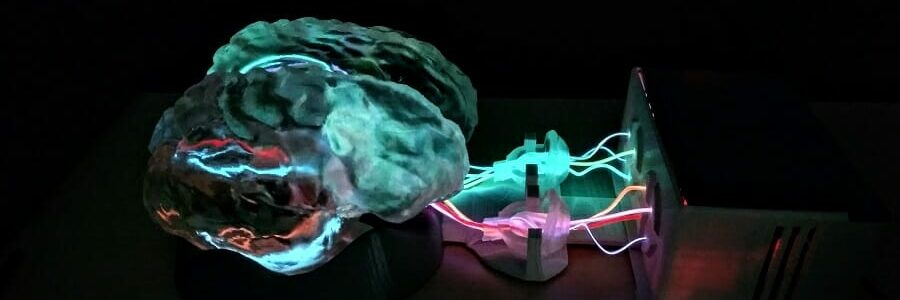 3D brain plugged into machine