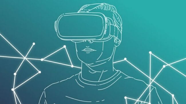 3D Sketch of young man wearing VR headset