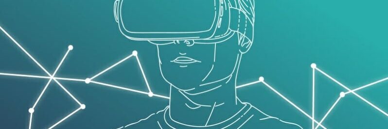 3D Sketch of young man wearing VR headset