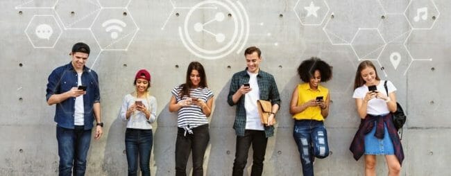 Diverse people using their phones