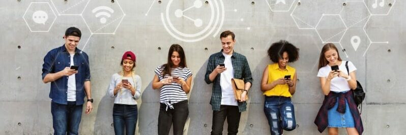 Diverse people using their phones