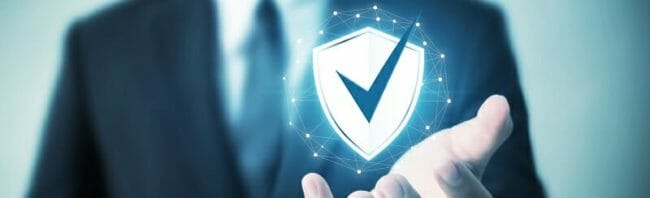 Protection network security computer and safe your data concept, Businessman holding shield protect icon Protection network security computer and safe your data concept, Businessman holding shield protect icon
