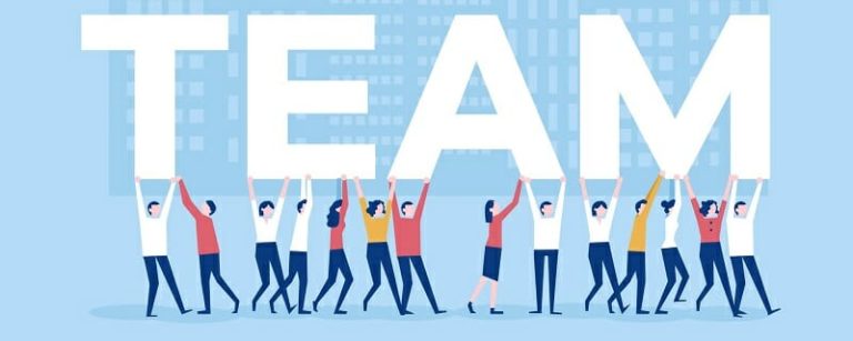 illustration of people holding up the word TEAM