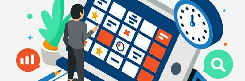 Illustrated man standing in front of oversized smartphone