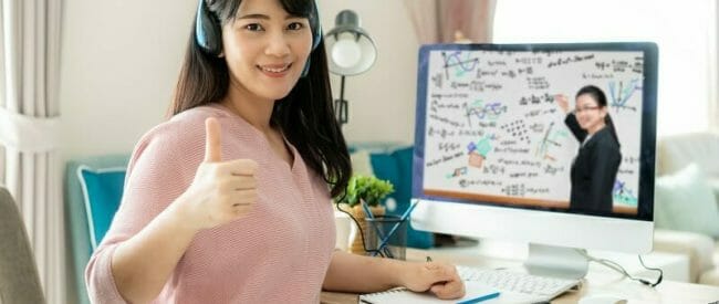 Asian woman student video conference e-learning with teacher on