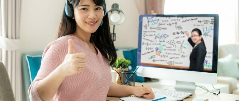Asian woman student video conference e-learning with teacher on